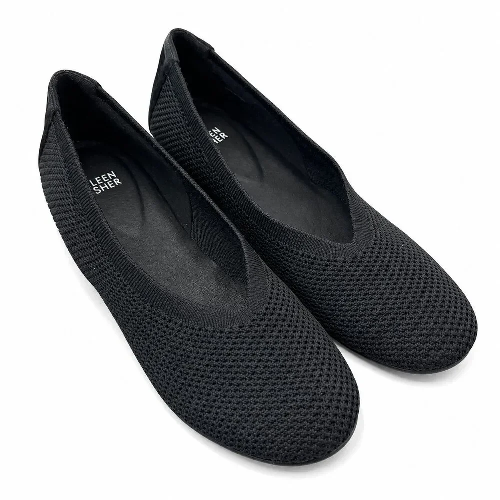 Eileen Fisher Knit Ballet Flats Womens Sz 9.5 Black Stretch Slip On Shoes
